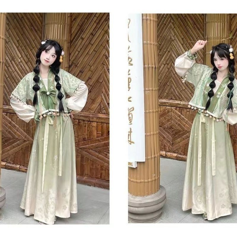 Hanfu sako ve stylu čínské dynastie Tchang, vyšívaný kabát Tang Bei Zi a sukňový komplet pro ženy