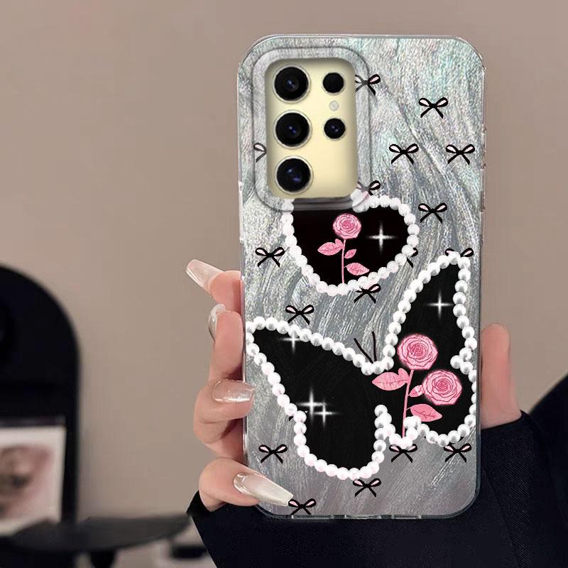 Case For Samsung Galaxy A56 S24 S25 Plus Ultra A15 A25 A55 A35 A16 A26 A36 5G Phone Cover Graffiti New Pink Love Patterns Bumper