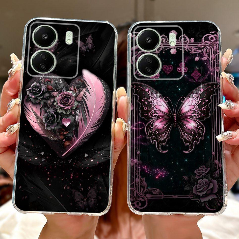 For Xiaomi Redmi 13C 5G 4G  Back Bumper Redmi 13 4G Colorful Butterfly Flower Painting Phone Case Transparent Soft TPU Silicone
