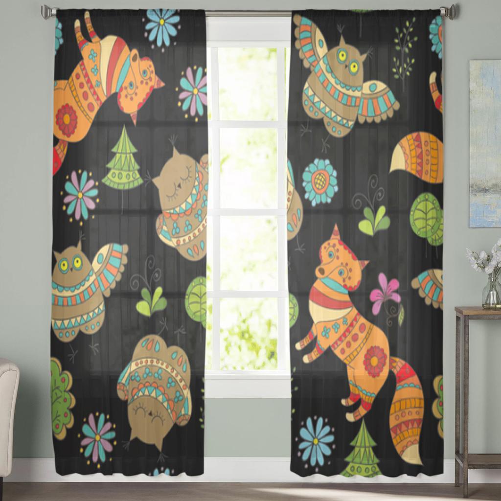 Trees And Flowers Tulle Curtains For Living Room Bedroom Christmas Chiffon Sheer Voile Kitchen Curtain