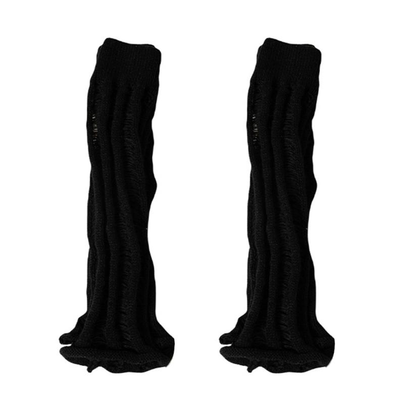 Subcultures Fall Knitted Flared Leg Warmers Harajuku Ripped Hole Solid Color Foot Covers Calf Length Socks for Women