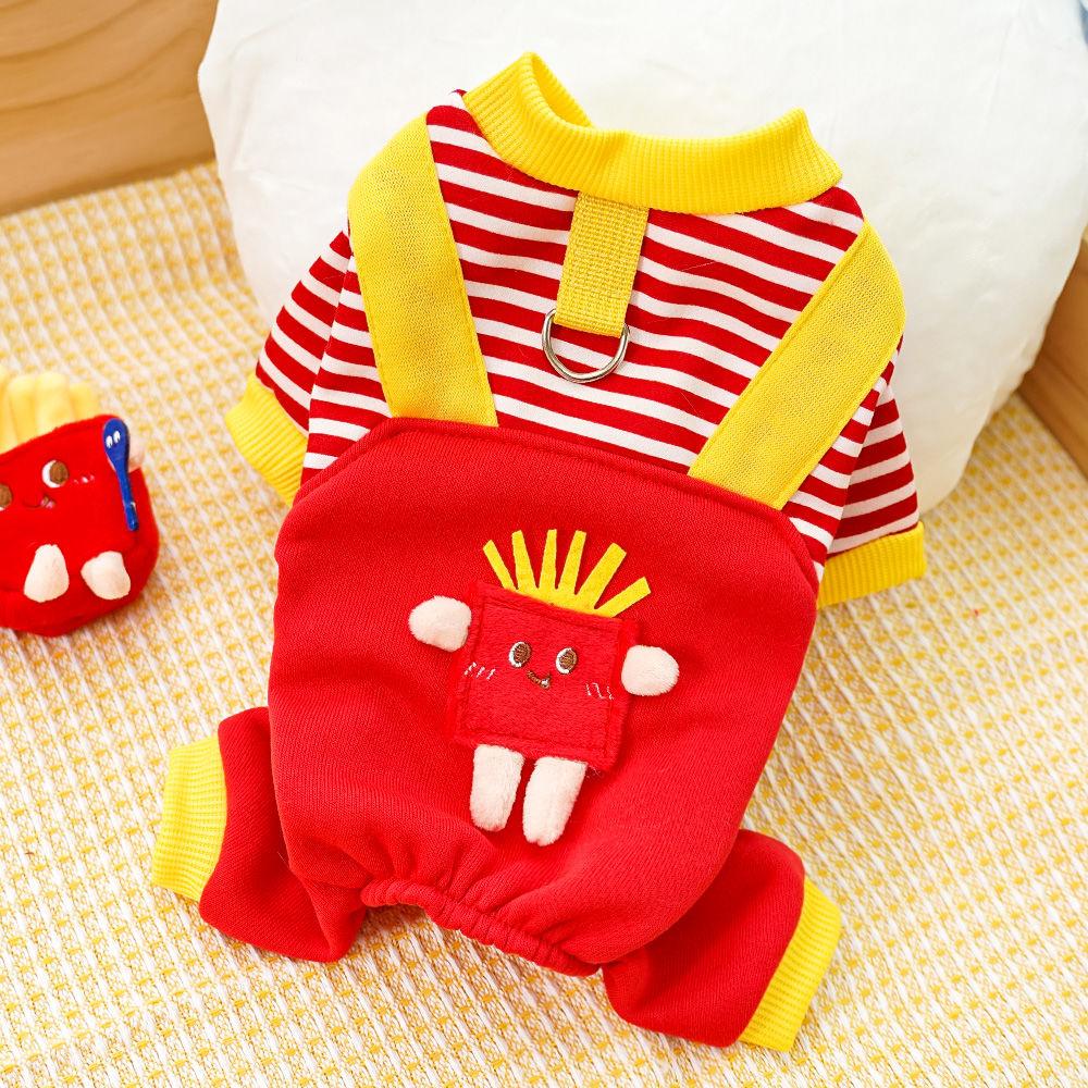 Four-legged Pet Dog Big Dog Cat Autumn/Winter Hoodie Plus Fleece Clothing Supplies Chips Striped Teddy