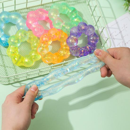Clear Donut Ring Squeeze Toy Stress Relief Glitter Grip Ring Sensory Toy Soft Stretchy Home Office Worker Desk Toy