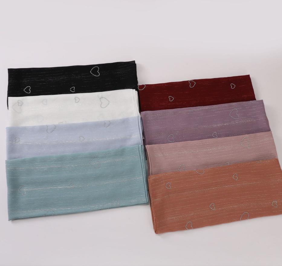 New Muslim Crinkle Chiffon Hijab With Rhinestones Glitter Shimmer Scarf For Women Solid Headscarf Wraps Islamic Headband Turban