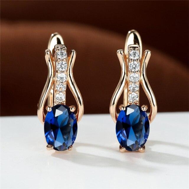 

Античні чорні сережки з овальним камінням з рожевого золота Кольорові сережки з червоним кришталем і білим цирконом. Маленькі сережки для жінок, весільні прикраси синій