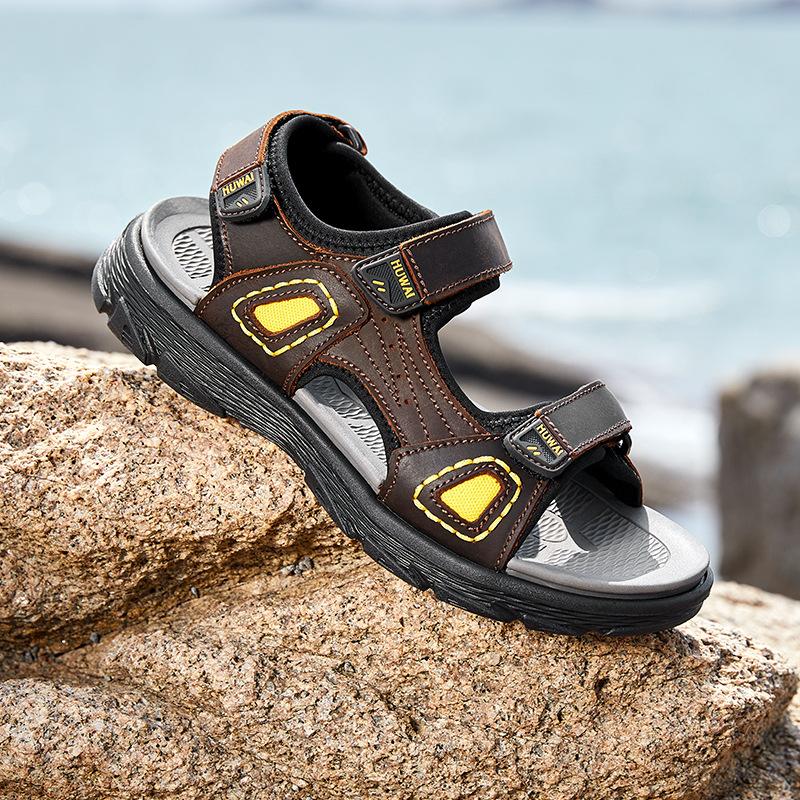 2025 Summer Open-toed Large-size Sandals Cowhide Fashion Versatile Outdoor Beach Shoes Quick-drying Lightweight Casual Men's Shoes Trend