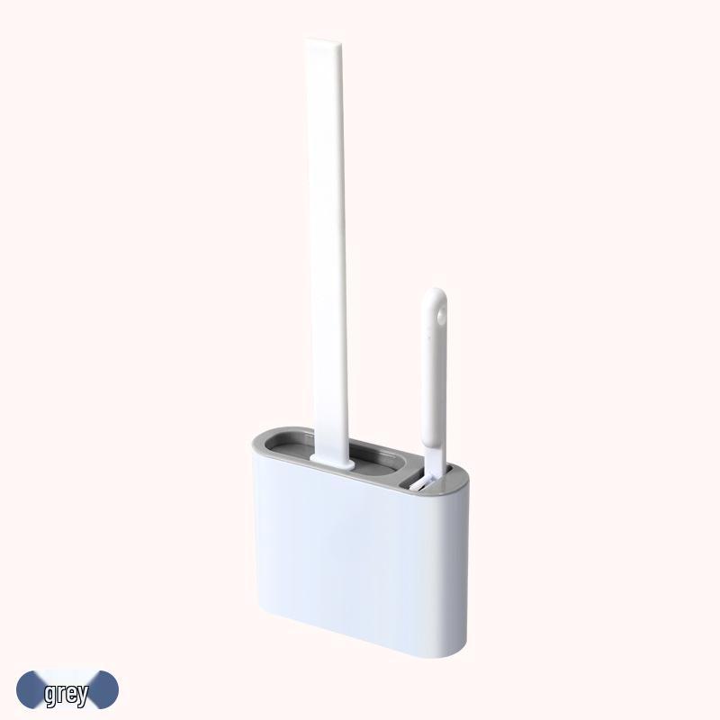 Wall-Mounted Silicone Toilet Brush Set with Long Handle and No Dead Corner Design светло-серый