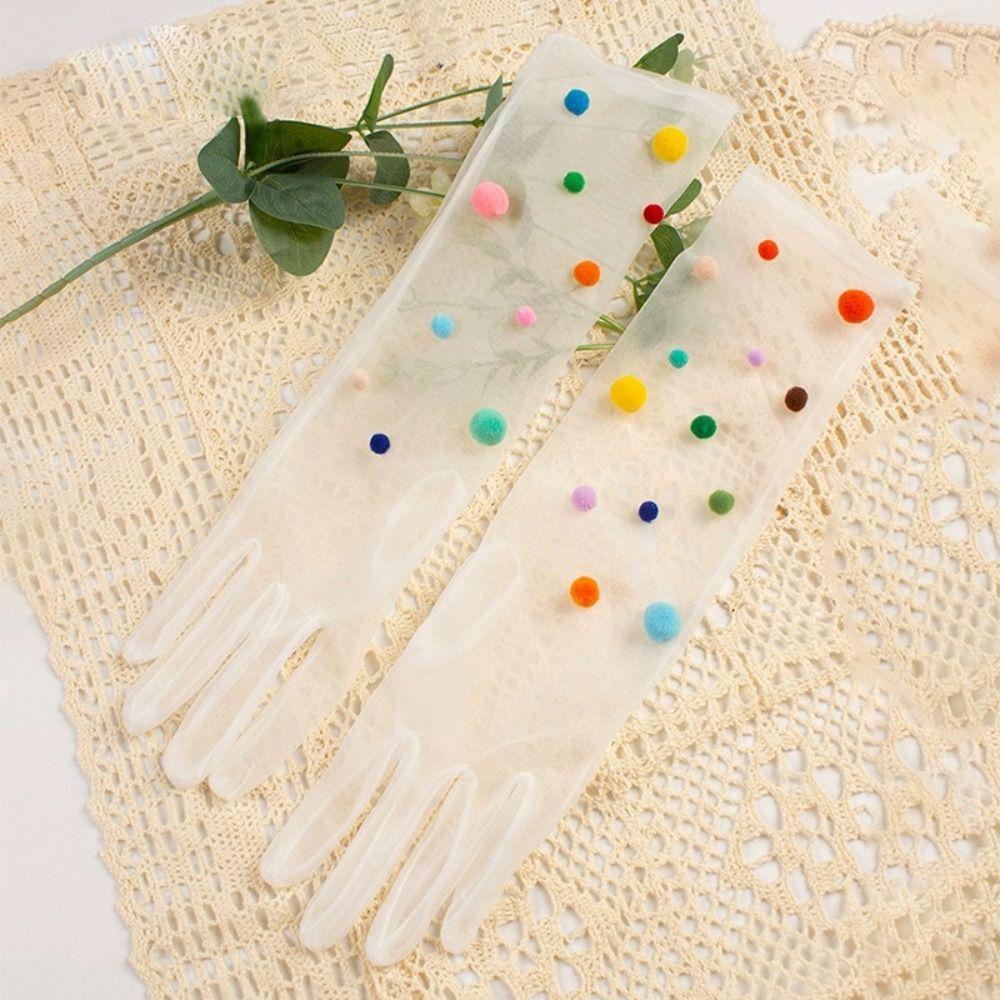 Photo Props Pompom Mesh Tulle with Clip Gloves New White Veil