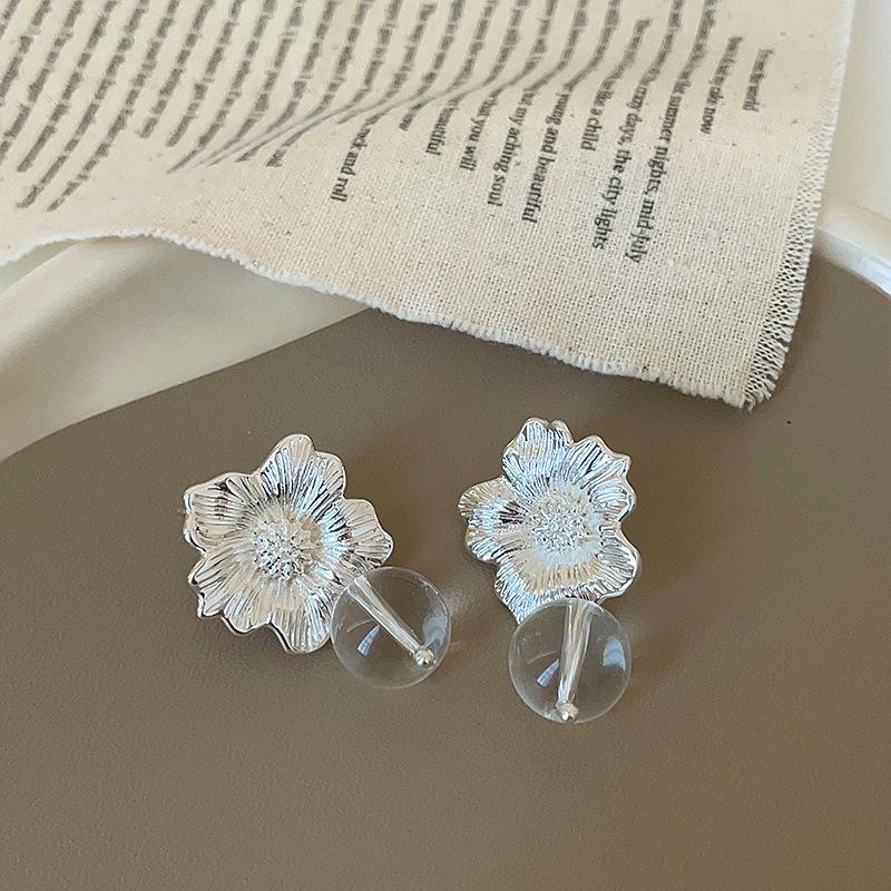 

Niche Design Sense Прозрачные круглые бусины Цветочные серьги-гвоздики Женские ретро легкие роскошные элегантные индивидуальные изысканные универсальные серьги