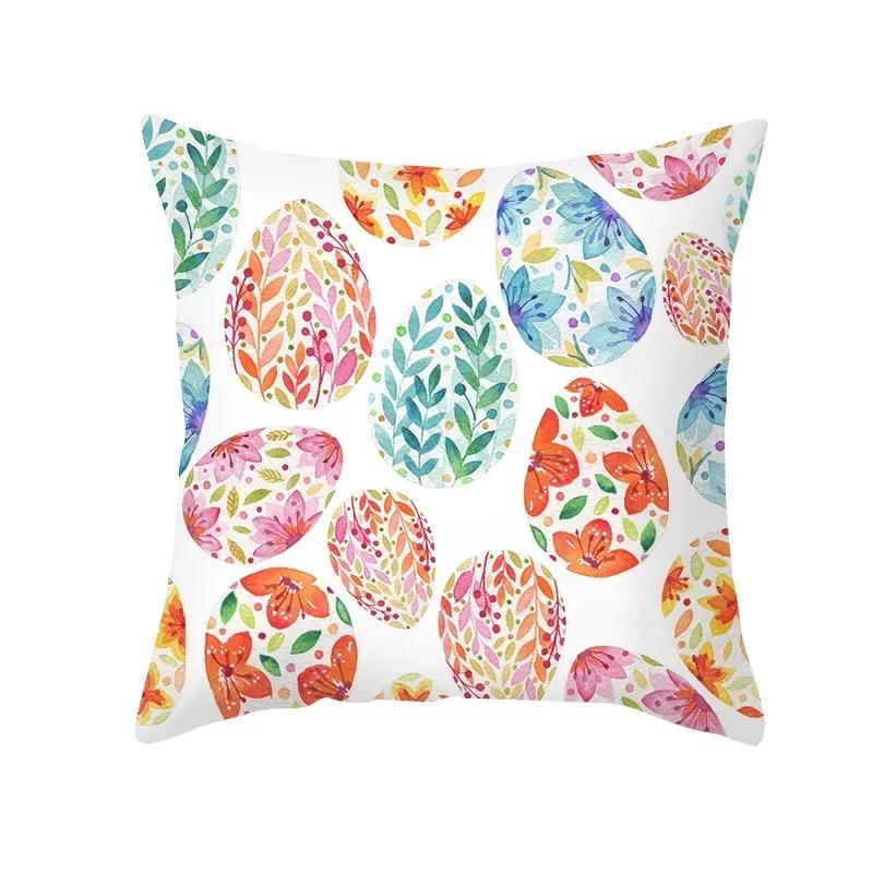 Spring Home Decor Cushion Cover Happy Easter Eggs Rabbit Decorative Pillow Covers Flowers Bunny Printed Throw Pillowcase 45x45cm