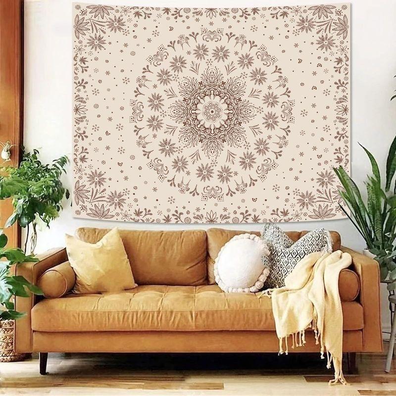 Polyester Boho Mandala Floral Tapestry, Bohemian Aesthetic Wall Hanging, Bedroom Living Room Home Decor, Gift