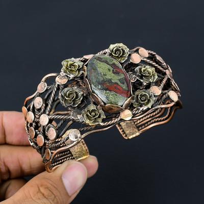 Dragon Blood Jasper Gemstone Pure Copper Wire Wrapped Handmade Adjustable Cuff/Bangle Jewelry