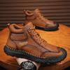 Men's Plus Size Handmade Leather Mid-top Boots - Thick Sole, Lace-up, Outdoor Casual
