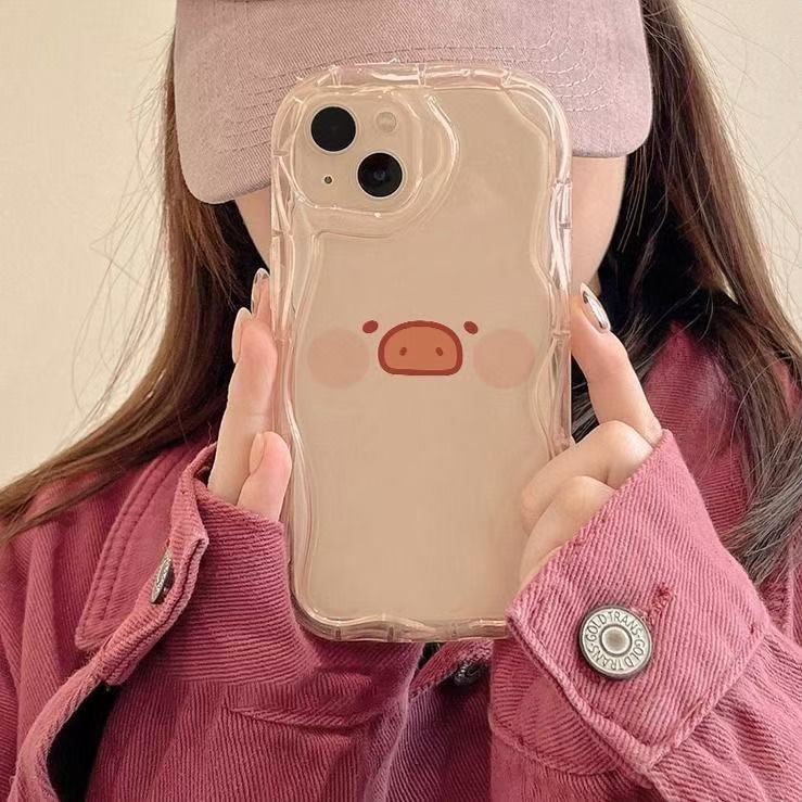 Cute pig iPhone17Promax mobile phone case transparent for Apple 16promax cream case 15 women's models