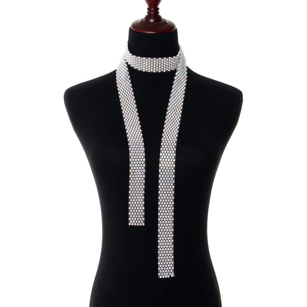 European & American Rhinestone Mesh Tie - Trendy Nightclub Accessory with Sequins, 130cm