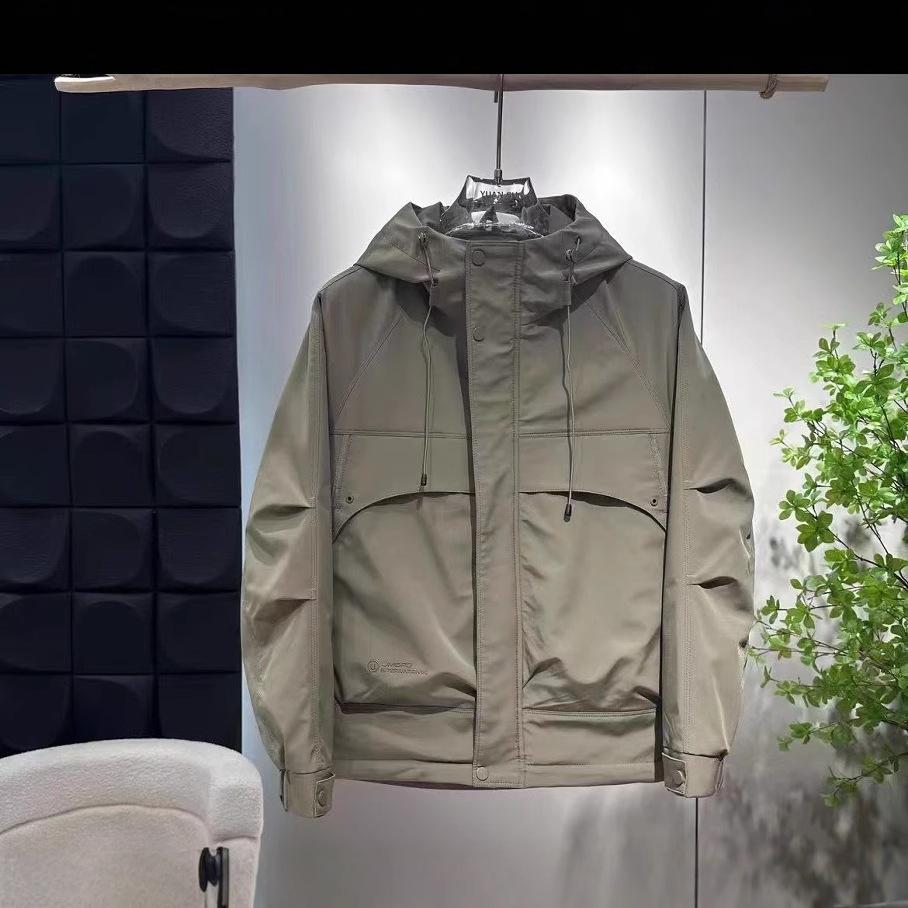 Men'S Spring Hooded Jacket New Fashion Trend Versatile Casual Youth Solid Color Ruffian Handsome Tooling Jacket