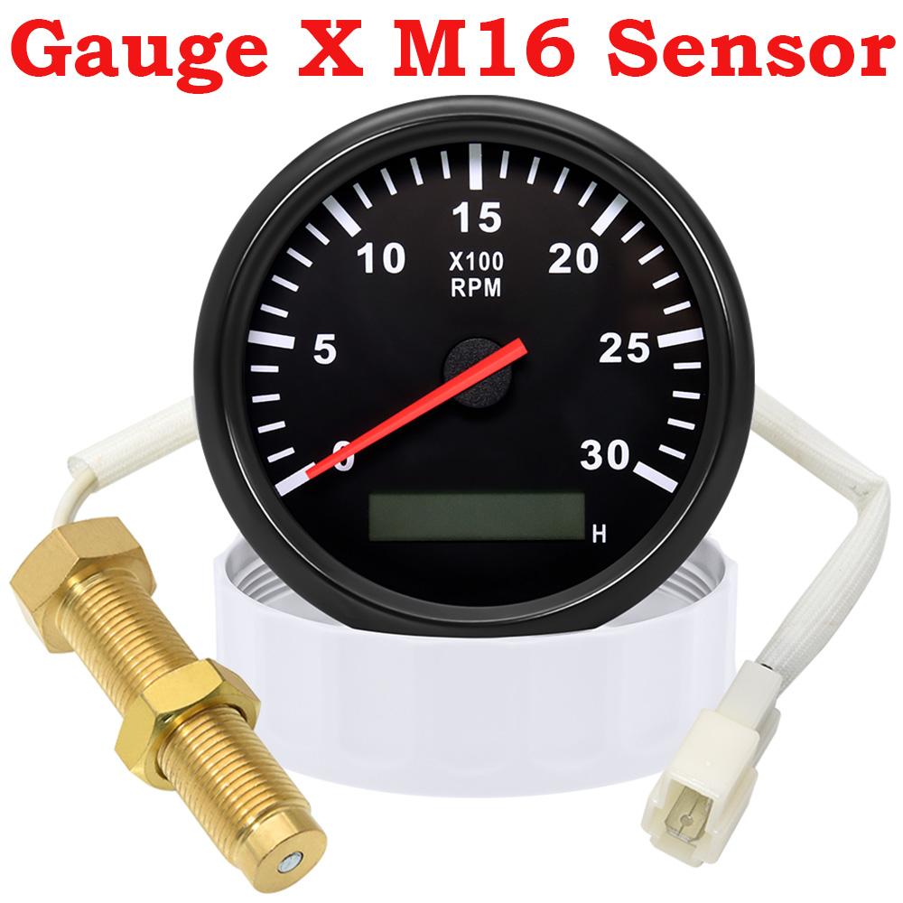 85MM Tachometer with Red Backlight 3000RPM Tacho Gauge Hourmeter Gauge M16 M18 Tacho Sensor For Marine Boat Car Truck 9-32V