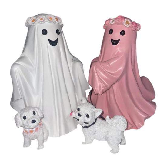 Ghost Walking Dog Statue Halloween Ghost And Dog Figurine Resin