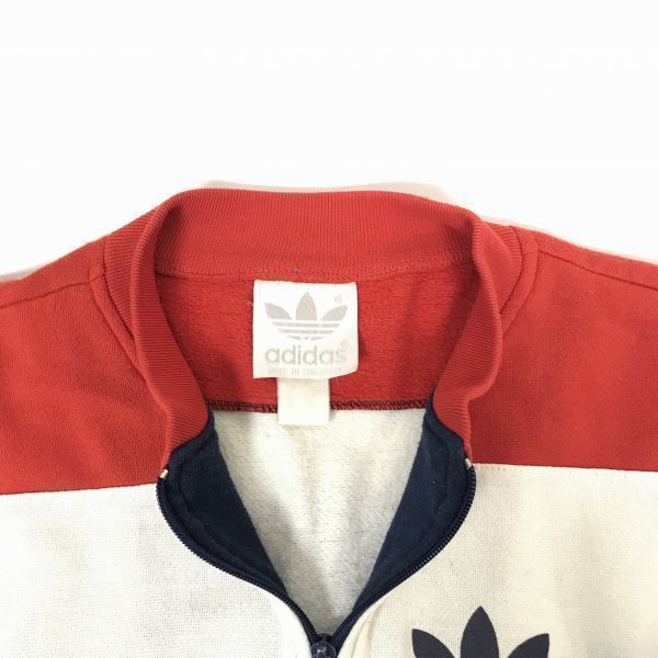 adidas /80s?/Vintage Full-Zip Blouson Jacket/Outerwear/M/Red×White×Navy/Fleece Lining/Sleeve ADIDAS Print/Trefoil Logo(USED)