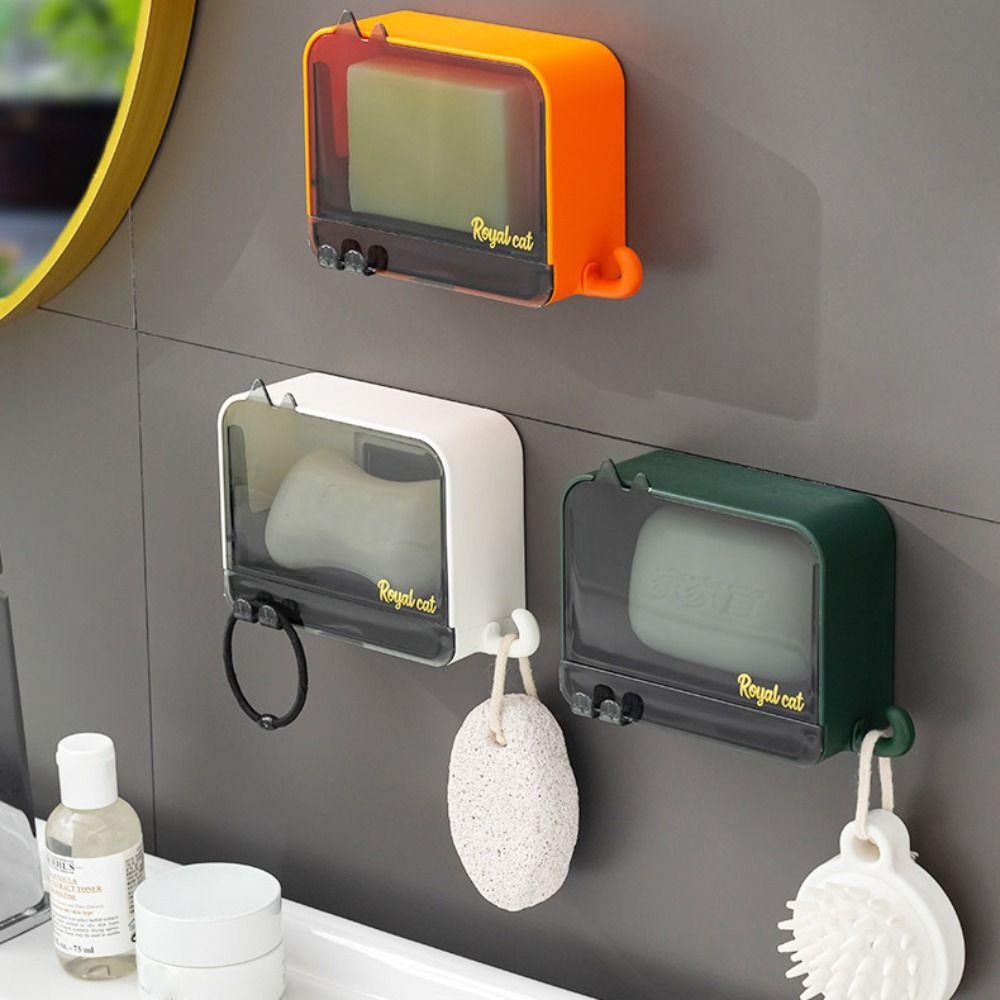Wall-mounted Drawer Soap Dish Lid Flip Cover Laundry Soap Box New Drain Soap Storage Box