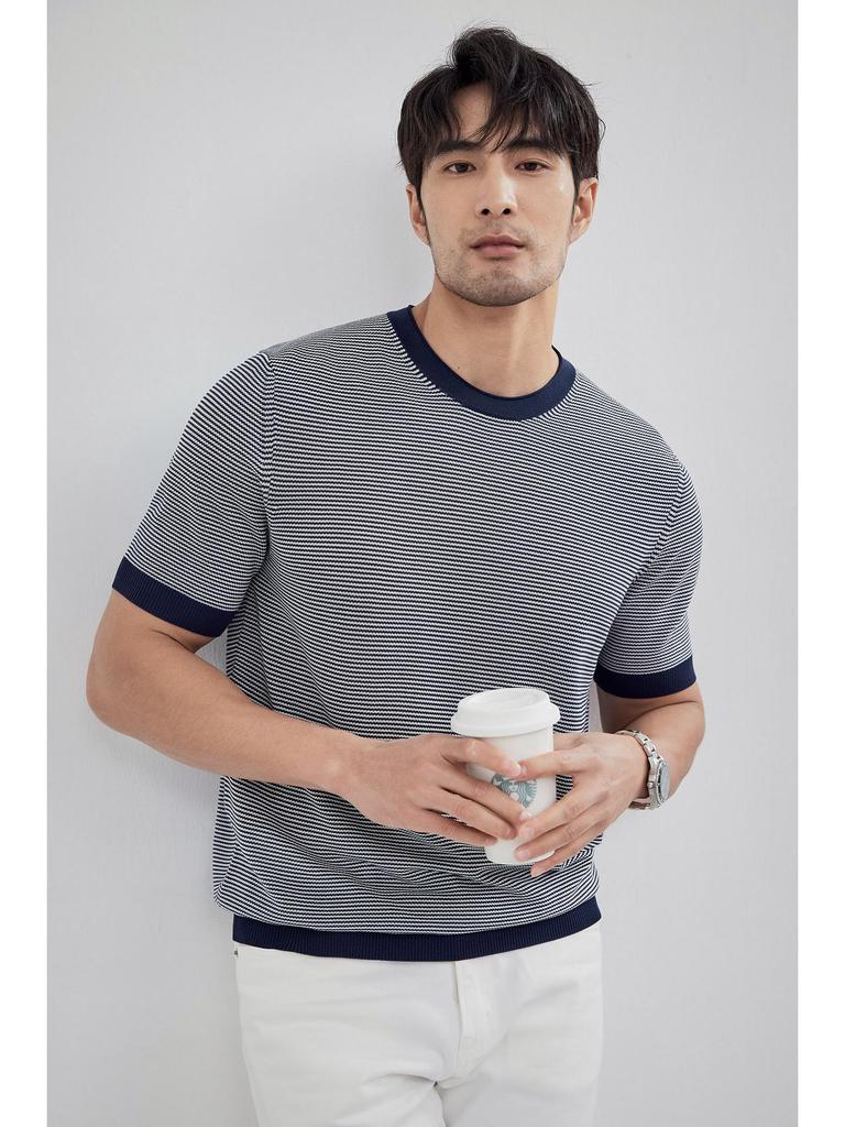 2024 Men's Striped Polo: Short-Sleeve, Versatile Round Neck Knit Shirt