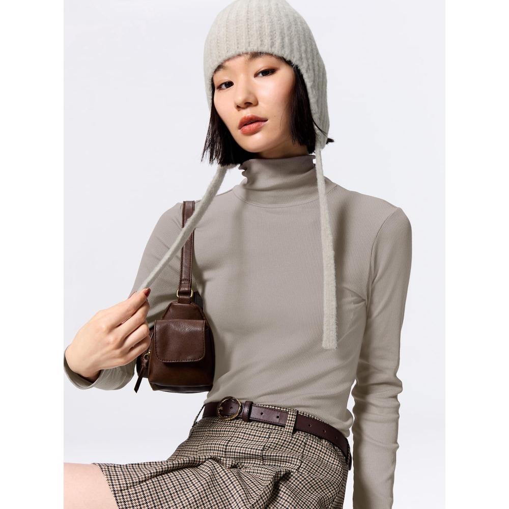 

Gu By Uniqlo Эластичная ребристая водолазка с длинным рукавом, теплая 75 PURPLE/XS