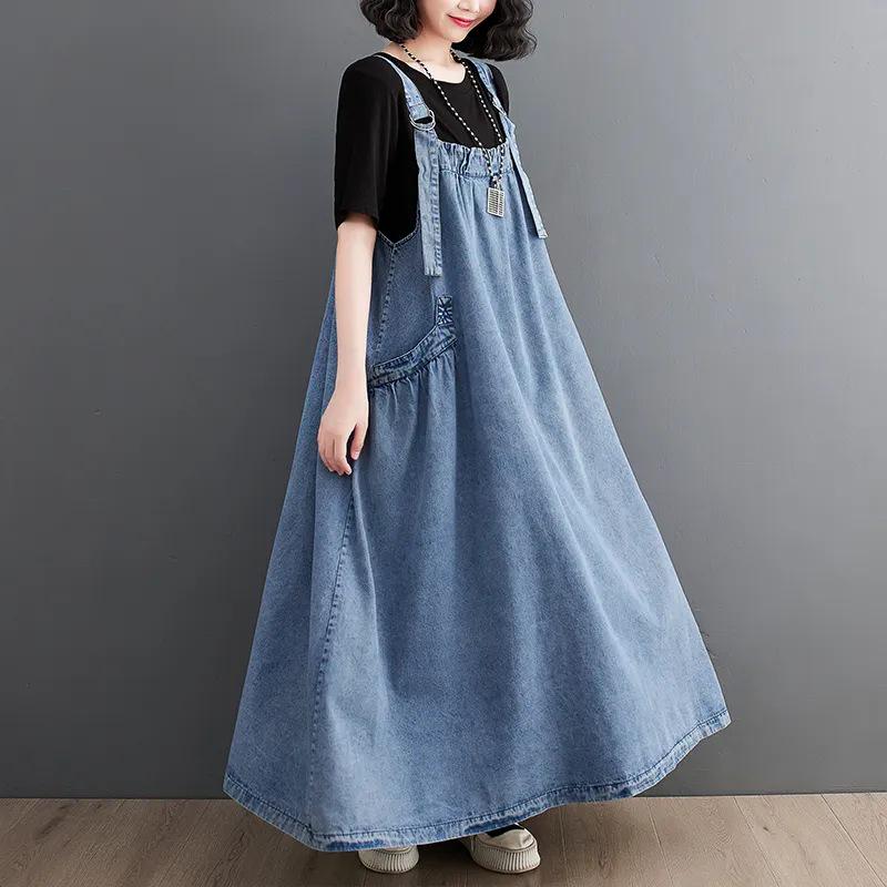 Plus Size Women's Summer Denim Overall Dress - Loose, Slimming, Korean Style for Maternity and Big Swing