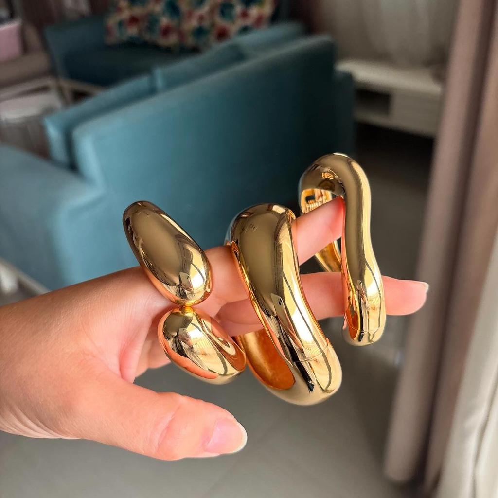 Vintage Hip Hop Teardrop Shaped Metal Cuff Bangles Punk Gold Color Creative Geometric Bracelet For Women Men Fashion Jewelry New