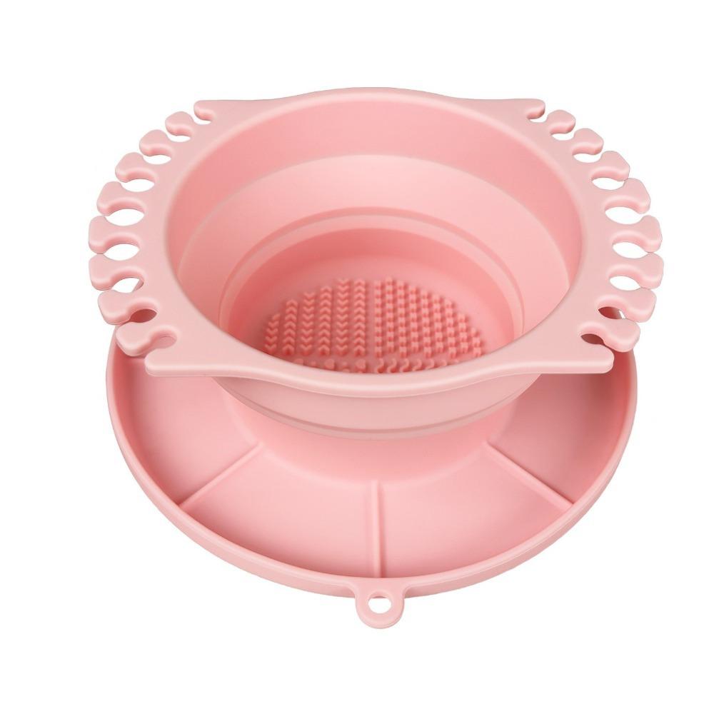 Folding Makeup Brush Cleaner Silicone Powder Puff Cleaning Bowl  Brush Cleaning Tool розовый