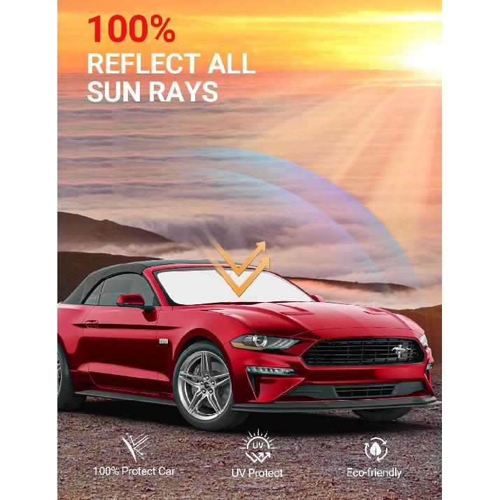 Proadsy 2024 Upgrade Front Windshield Sun Shade Foldable Sunshade Protector Custom Fit Ford Mustang 2015-2023 2024 (NOT for Ford Mustang Mach-E)