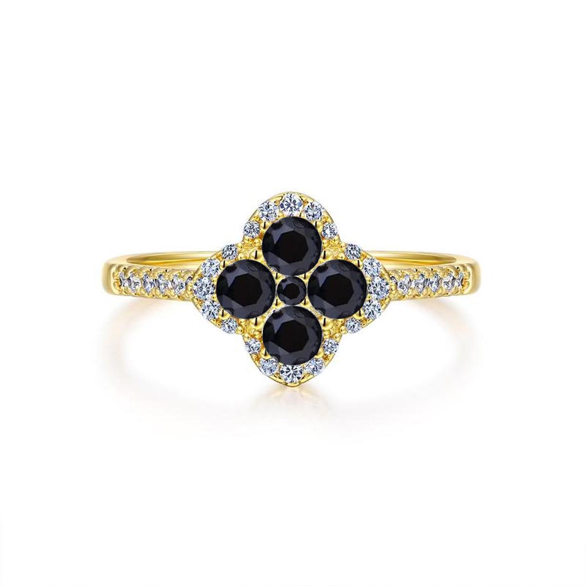 High-End Super Flashy Zircon Four-Leaf Ring with Eight Hearts and Arrows Design Size 5
