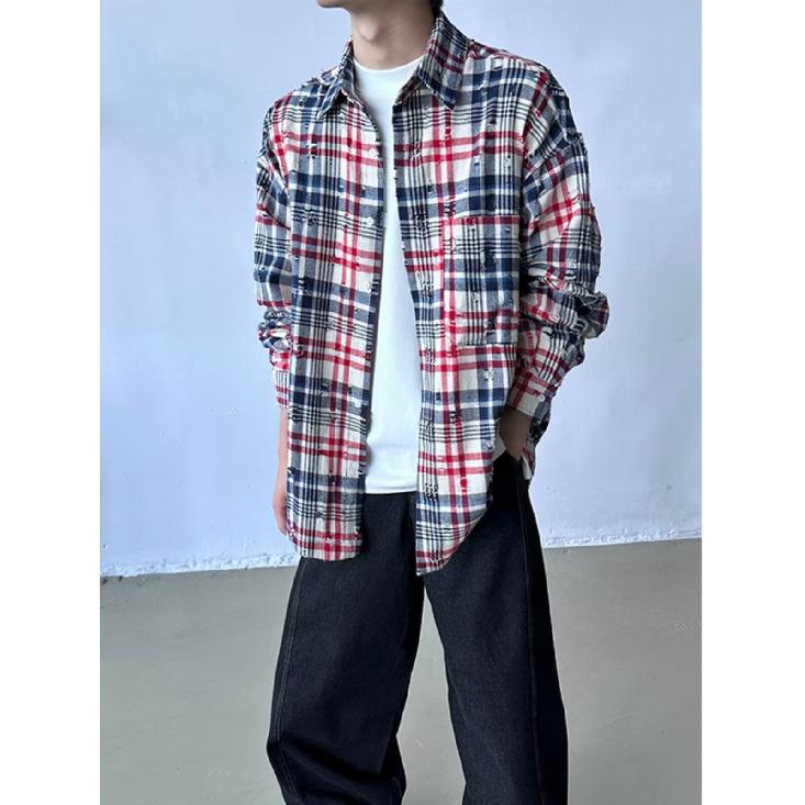 Camisa de manga larga a cuadros 2024, estilo japonés de Hong Kong, camisa holgada, abrigo informal versátil de moda de verano para niños