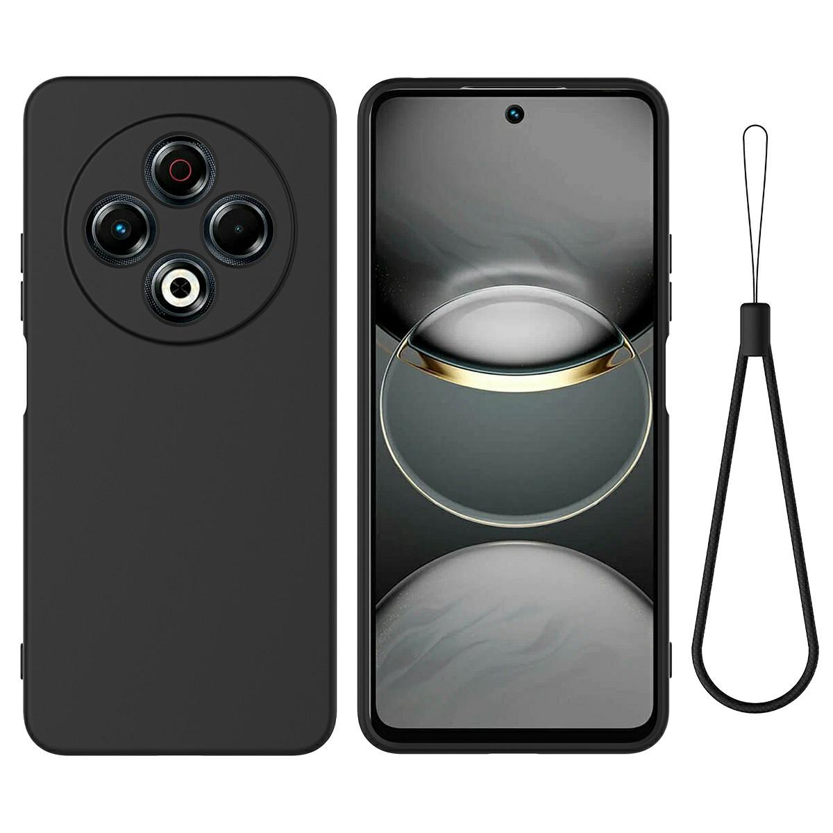 

For TECNO Spark 30 4G Case Liquid Silicone Phone Back Cover with Hand Strap Black