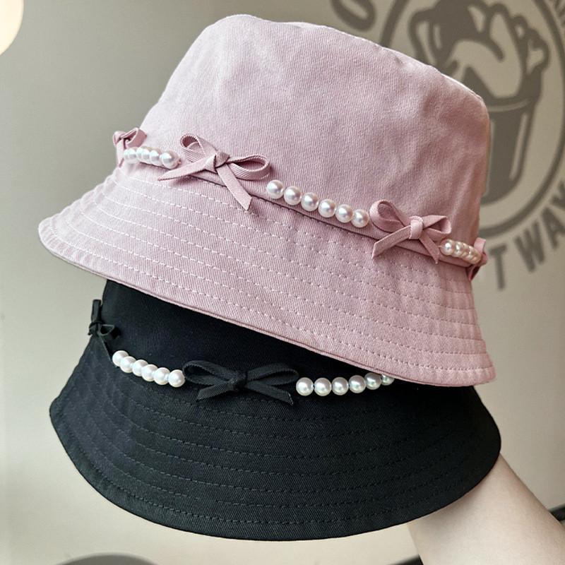 Pearl Bow Wide Brim Fisherman Hat For Summer Sun Protection Stylish Women Accessory