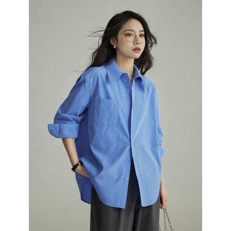 French Professional Hard Work, Slightly Loose Silhouette Long-sleeved Shirt, Women's Spring and Autumn Stacked Wear, Bottom Shirt, Lazy Top