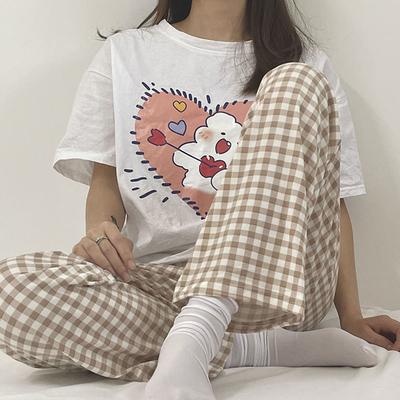 Dammode Sommar Söta Koreansk Stil Son Byxor Hem Pyjamasbyxor Dam Japansk Sommar Tunn Lös Ledig Byxor