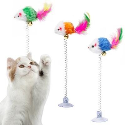 1/3/5Pcs Swinging Mouse Toy, Suction Cup Spring and Feather Mouse Toy with Bell Sound, Interactive Cat Toys