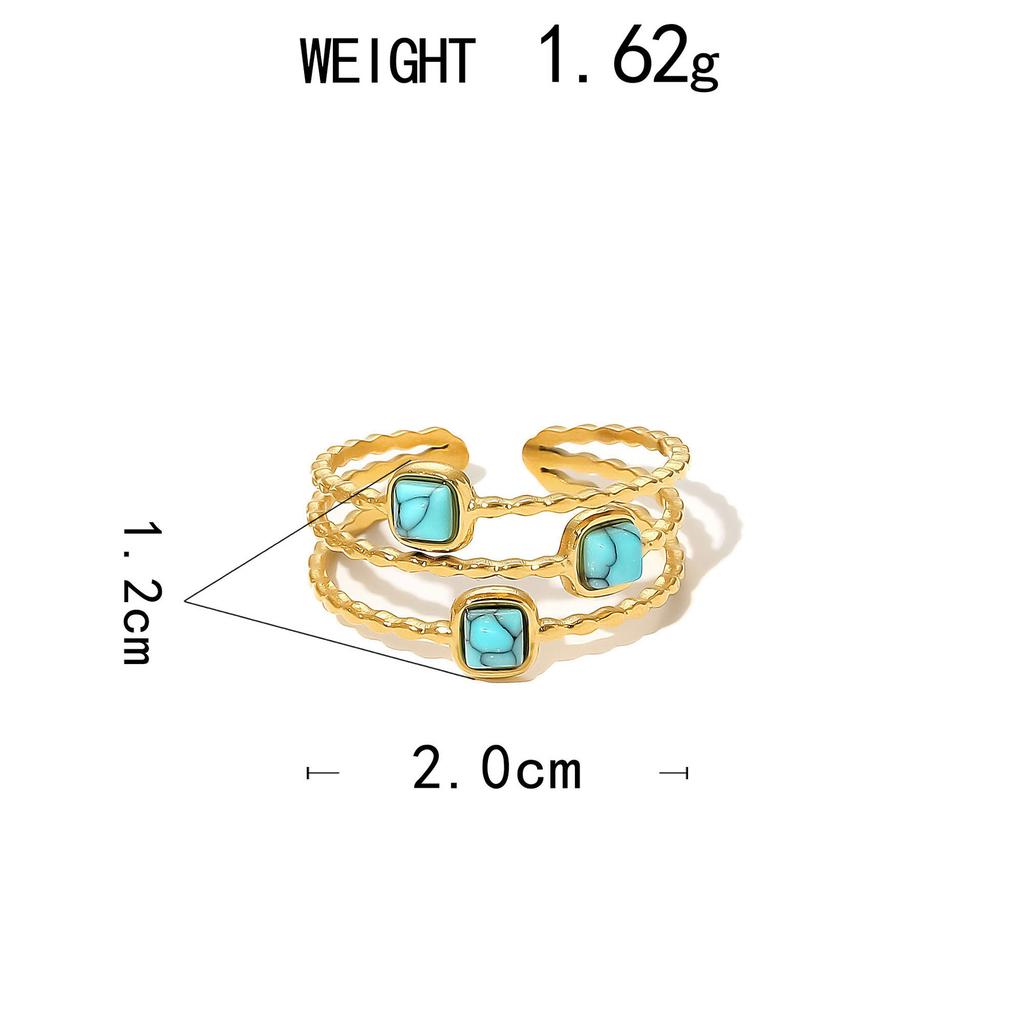 Stainless Steel Ring, Vacuum Plated 18K Gold Star Eye Turquoise Open Jewelry.