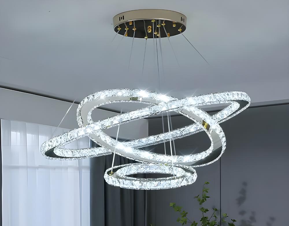 Crystal Chandelier Ceiling Hanging Lamp 3 Ring Mirror Living Room Cold