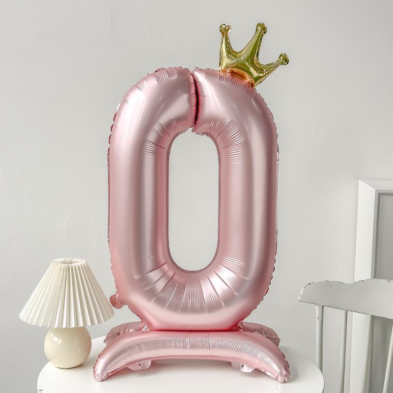 42" Aluminum Foil Number Balloon with Crown Stand for Kids' First Birthday Party Decorations