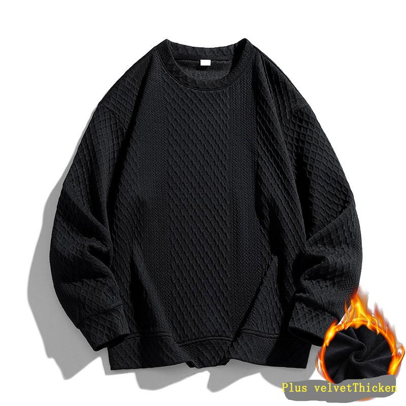 

Spring and Autumn Large Men s Top with Velvet Thickened Fashion Jacquard Hoodie Round Neck Casual Hoodie for Men XXXXXXXXL чорний