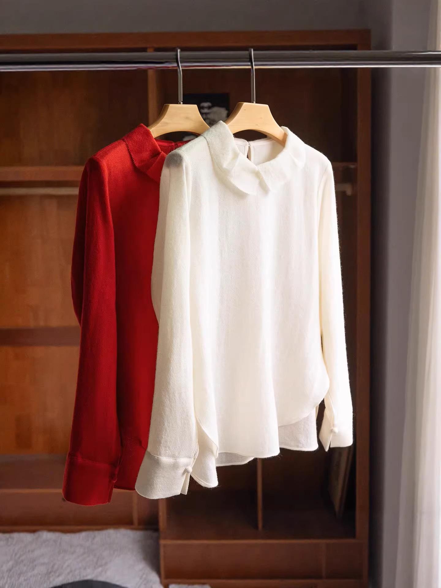 Nanyou Elegant Ruffled Wool Long-Sleeve Shirt - Women s Autumn New Arrival XL грязно-белый