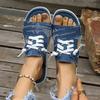 Summer New Large-sized Denim Fabric Lace-up Slip-on Sandals for Women - Round Toe Flat Casual Sandals