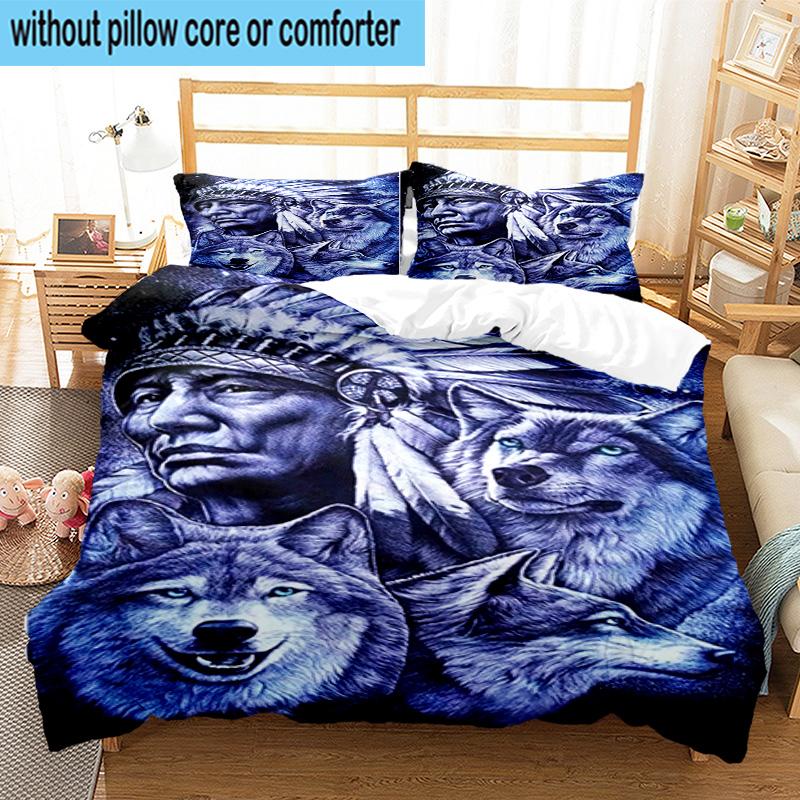 Wolf Pack Majesty 3pcs Bedding,Including 1pc Duvet Cover And 2pcs Pillowcases Perfect for Christmas,Ideal for Bedroom, Dormitory