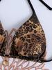 Cross-Border Sexy Leopard & Lace Thong Bikini with Shell Pendant