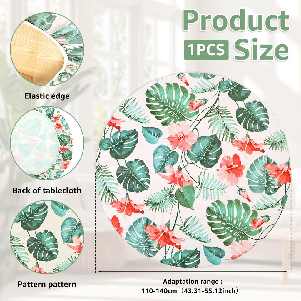 Elastic Round Table Cover PVC Waterproof Oil Proof Round Tablecloth Home Desktop Decoration Dining Table Cover for 110-140cm