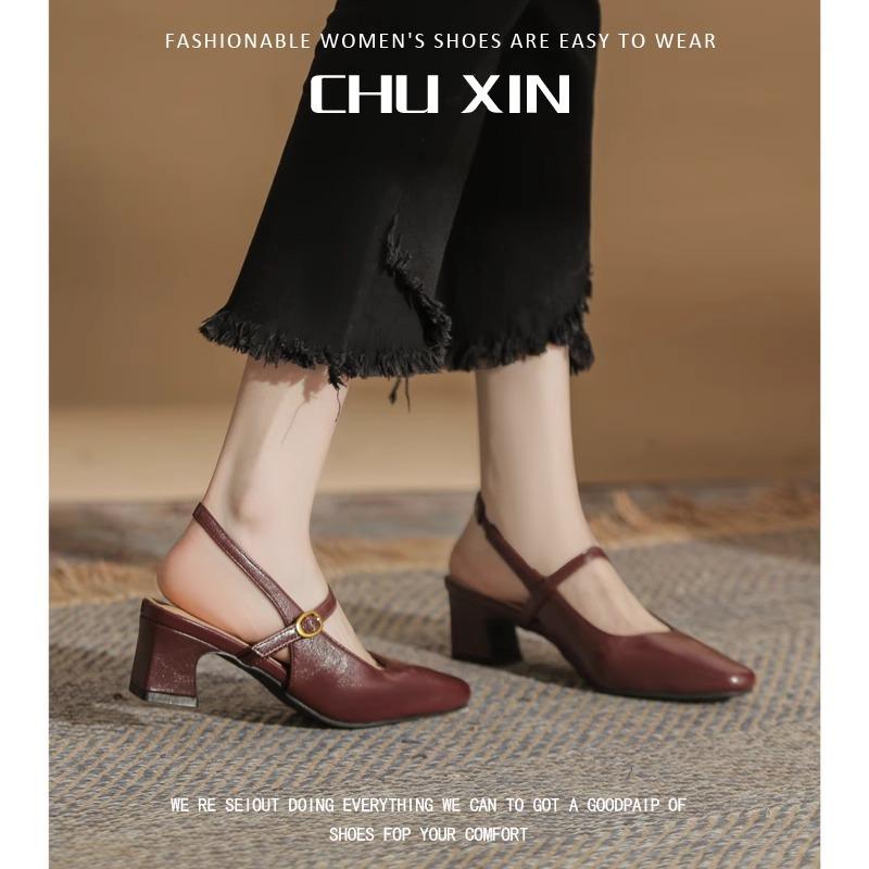 2025 spring and summer new high heel with Mary Jane shoes women's beautiful single shoes thick heel French beige sandals women