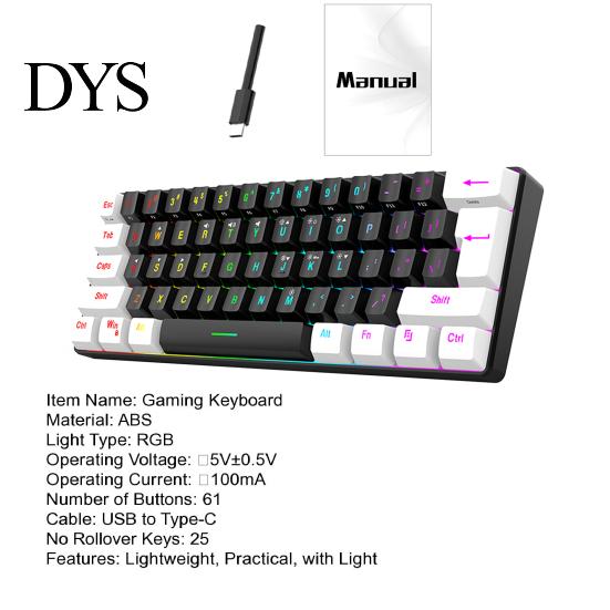 PC-Tastatur Kabelgebunden Mechanisch Gaming RGB-Licht Design 61 Tasten Kompakt Leicht Computer Büro