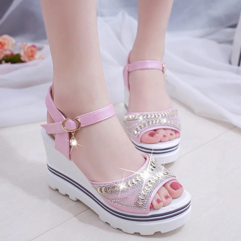 Women Summer Sandals 2024 New Style Metal Decoration Korean Version of The Muffin Platform Casual Student Beach Shoes for Women
