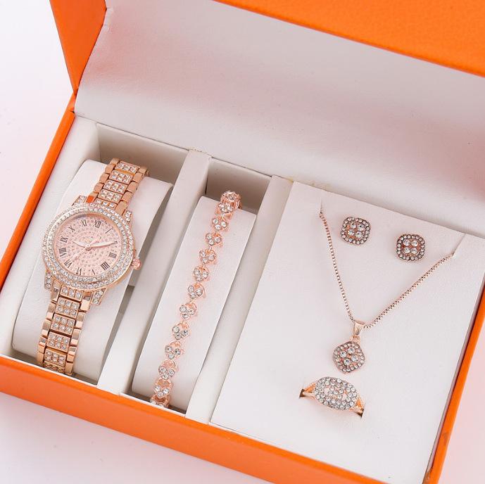 Trendy Roman Numerals Luxury Diamond-Encrusted Cuban Bracelet With Women'S Watch, Fashionable Hip-Hop Steel Watch